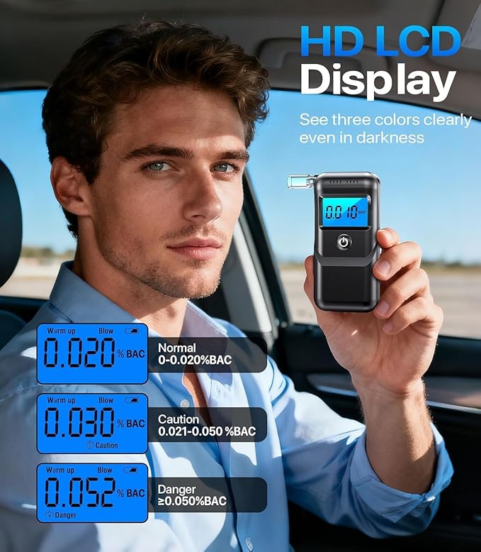 Breathalyzer, Alcohol Breathalyzer Tester with LCD Digital Display, Portable Breathalyzer for Home and Party Use (Includes 10 Mouthpieces)