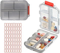 2Pack Travel Pill Organizer - 10 Compartments Pill Case with 64 Stickers, Pill Organizer 2 Times A Day, 10 Days Portable Compartments for Vitamins, Fish Oils, Supplements(Gray)