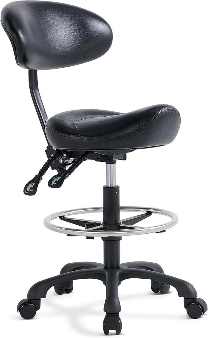 Swivel Rolling Stool Round Chair,Thick Sturdy Padding,Adjustable Stool with Wheels for Doctor,Medical,Massage Salon,Office,Shop(with New Back, Black)
