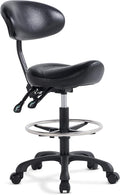 Swivel Rolling Stool Round Chair,Thick Sturdy Padding,Adjustable Stool with Wheels for Doctor,Medical,Massage Salon,Office,Shop(with New Back, Black)