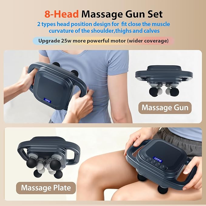 8 Head Massage Gun Deep Tissue,Back Massager for Pain Relief Deep Tissue,Neck Massager,Shoulder Massager,Handheld Massage Gun with 20 Intensity Levels for Body Relax & Recovery