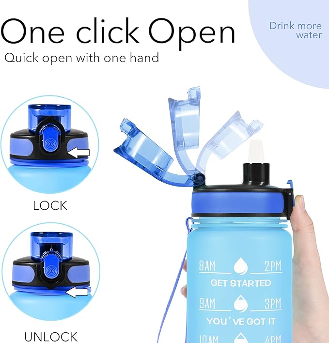 32 oz Water Bottles with Straw & Strap, Motivational Water Bottles with Times to Drink, BPA Free Reusable Sports Water Bottle with Sleeve Carrier for Hiking, Travel, Running or Fitness