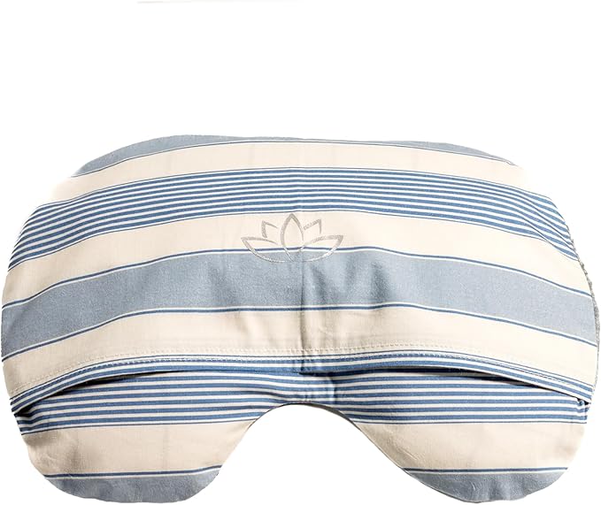 Migraine Relief Eye Pillow Masks with Bonus Washable Cover: Flaxseed Filled for Hot and Cold Pain Relief Therapy (Adult, White and Black, Blue and Ivory Stripe)