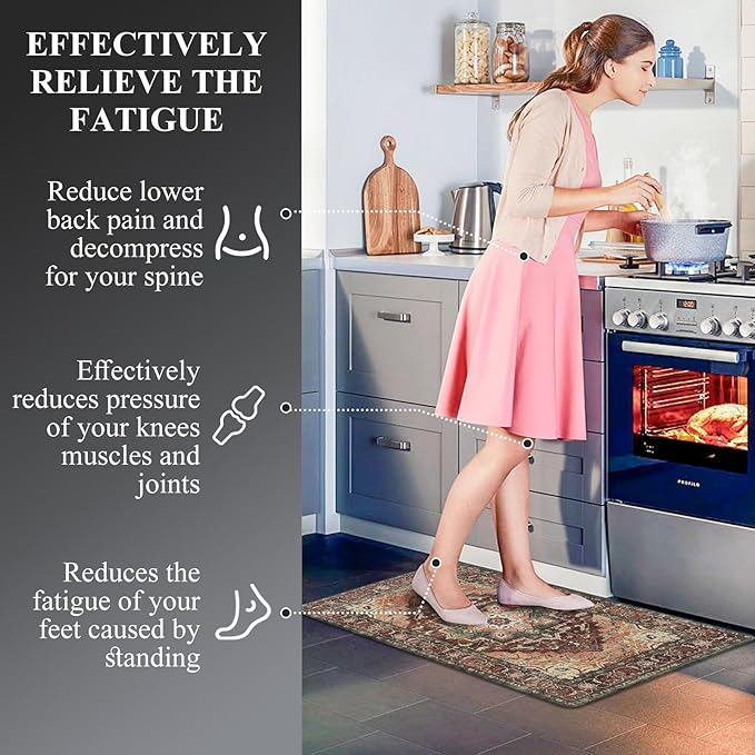 Cushioned Kitchen Rug Sets 3 Piece Anti Fatigue Kitchen Mats for Floor Non Slip Waterproof Kitchen Rugs and Mats Comfort Standing Mat Runner for Home Office,Sink,Laundry