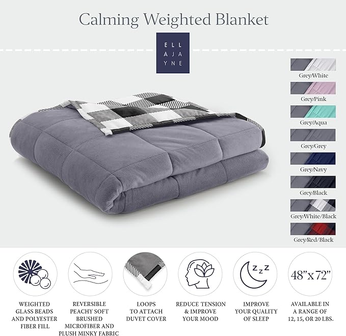 Ella Jayne - Luxury Reversible Weighted Blanket for Adults, Heavy Blanket, Queen/King/Twin Size, Black/White - 15lb