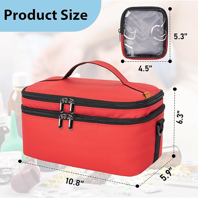 2 Layers Medicine Storage Organizer Bag with Portable Pouch, Pill Bottle Organizer Case, Lockable Medicine Travel Case for Pills, Vitamin, Fish Oil.