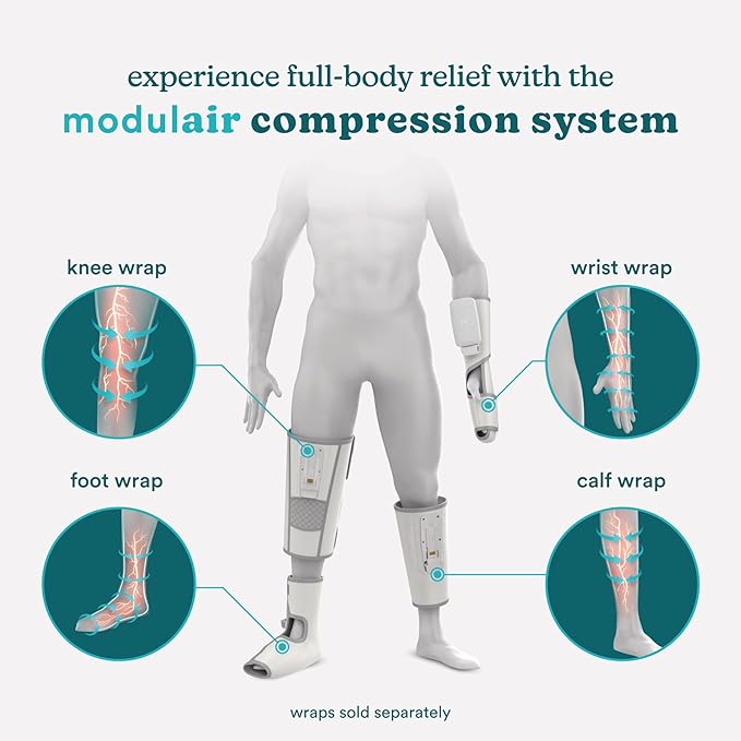 HoMedics Modulair Compression Knee Wrap Massager – Overlapped Compression Therapy with 4 Programs, Adjustable Intensity, Heat Settings, (Battery Sold Separately)