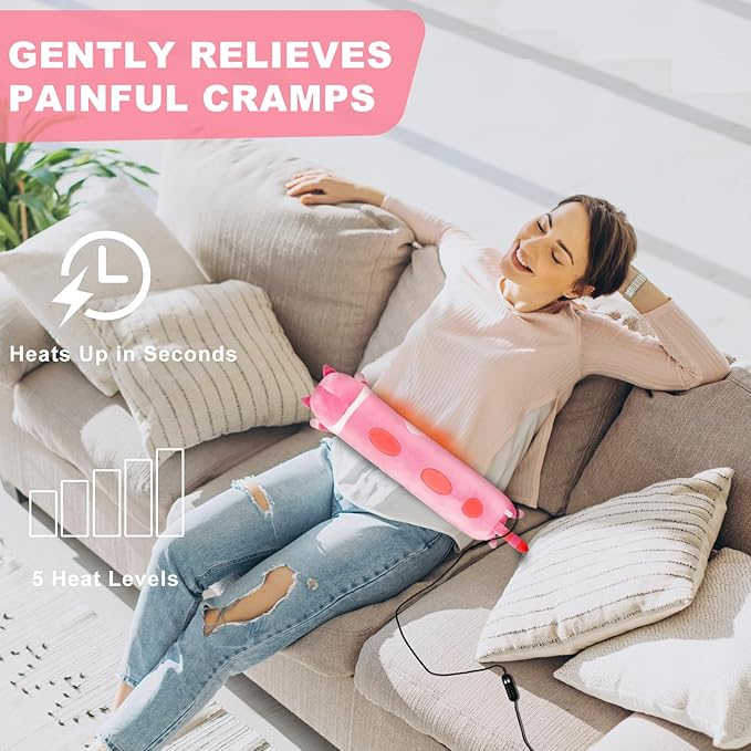 Cat Heating Pad for Period Cramps Menstrual Pain Relief, Portable Electric Heat Pads USB Powered, Cute Cats Plush Stuffed Animals Funny Gifts for Women Teen Girls Cat Lovers Birthday Easter Christmas