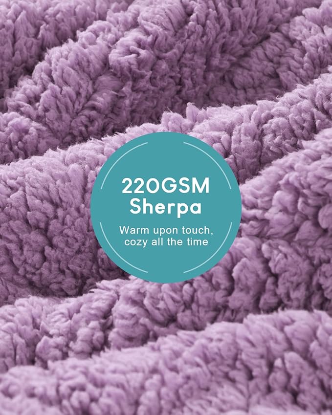 Cottonblue Jacquard Weighted Blanket 15lbs for Adults Twin Full Size, Soft Fuzzy Sherpa Fleece Weighted Throw Blankets 48x72 in for Relax and Sleep, Cozy Heavy Bed Blankets with Glass Beads, Purple