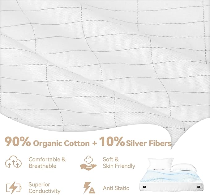 Grounding Sheets King Size 90% Organic Cotton,10% Silver Fiber Grounding Well Bed Sheets for Better Sleep and Stress Relief Bare Earthing Grounding Sheets Deep Pocket 15" Design (White,80x76x15.8)