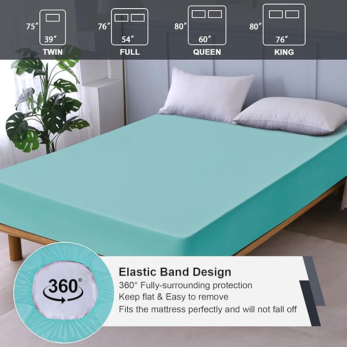 Waterproof Mattress Protector Queen, Fitted Sheet Style Breathable Mattress Cover with Deep Pocket Fits Up to 18'', Noiseless Bed Cover for Kids Adults Pets, Machine Washable (Cyan, 60'' X 80'')