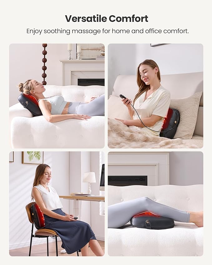 KNQZE 3-in-1 Shiatsu Back Massager with Heat & Lumbar Support, 4D Kneading for Pain Relief Deep Tissue, Dual-Side Extended Heating, Electric Lower Back Massager for Home Office, Gift for Men Women Mom