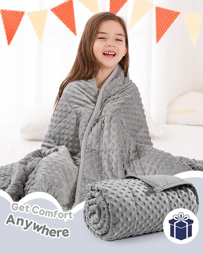 Kivik Weighted Blanket 5lbs, Small Minky Dotted Blankets, Soft Heavy Blanket Throw, Machine Washable, 36 x 48 Inches Grey
