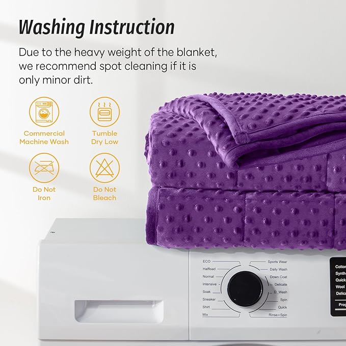 Wemore Minky Dot Weighted Blanket for Adults King Size 15 lbs, Soft Cozy Heavy Blanket for Bed and Couch, Breathable Blanket for All-Season with Glass Beads, Purple 80 x 87 inches
