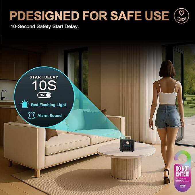 Ozone Generator, Ozone Machine Odor Removal for 10s Delay Start, Ozone Generator for Car, Home, Pets, Basement, and Smoke, Ozone Odor Eliminator -Black