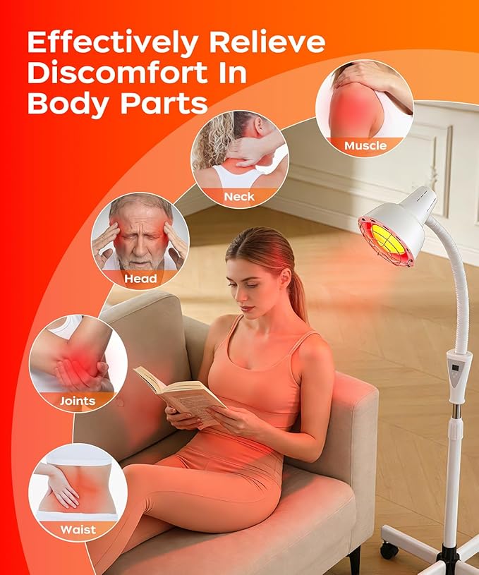 LHCYLDQ 275W Infrared Light Therapy Lamp - Red Near Infrared Heat Lamp for Joint Muscle Pain, Adjustable Standing Lamp Head with Freely Adjustable Temperatur(White)