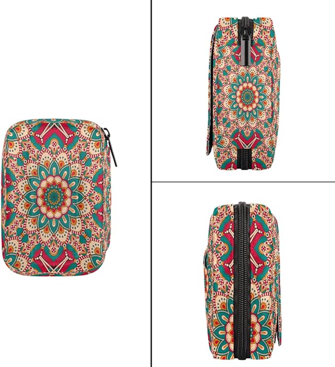 Boho Pattern Mandala Pill Case Everyday Travel, 7 Day Weekly Medicine Pill Box Compact Portable Pills Bottle Organizer with Zipper for Daily Vitamin Medicine Holder Bottle Organizers Bag