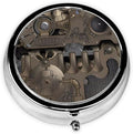 Steampunk Mechanical Gears Printed Round Travel Pill Box Cute Small Metal Pocket Pill Case for Men & Women 3 Compartment Portable Pill Organizer for Purse or Pocket