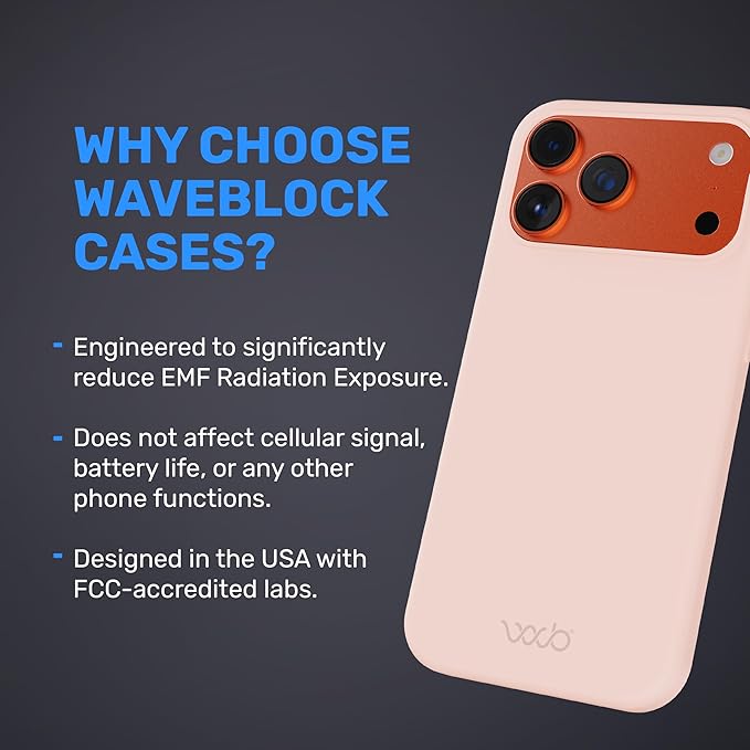 WAVEBLOCK EMF Protection Silicone iPhone Case Compatible with iPhone 17 Pro Max, Radiation Blocker, 5G Shield Reduction, Lightweight, USA Patented and Tested in FCC Lab, Pink