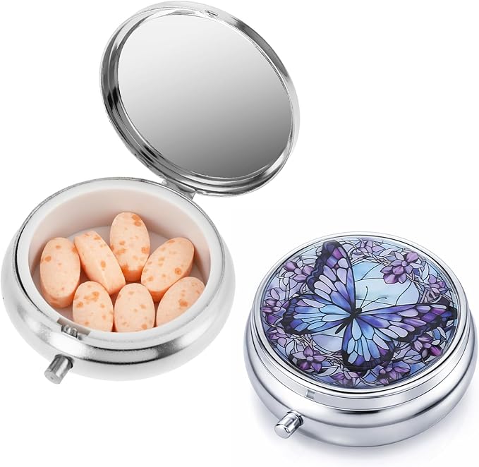 Pill Box, 2 Pcs Compartment Small Pill Case Pocket Medicine Organizer Metal Pill Container Holder for Vitamins, Medication, Fish Oil and Supplements