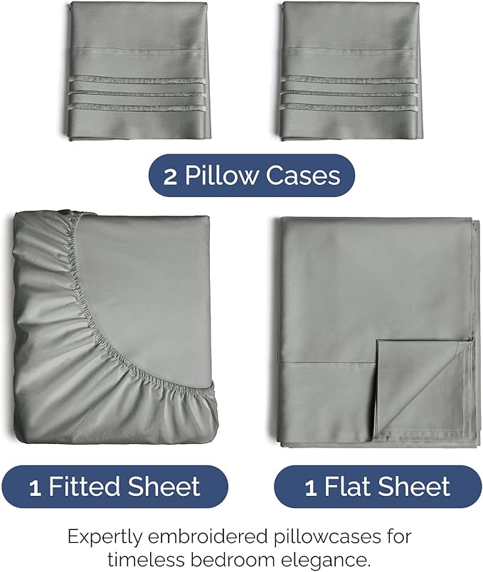 Queen Size 4 Piece Sheet Set - Extra Soft, Breathable & Cooling Sheets - Hotel Luxury Durable Bed Sheets for Women & Men - Deep Pockets, Easy-Fit & Wrinkle-Free Sheets - Slate Grey Oeko-Tex Bed Sheets