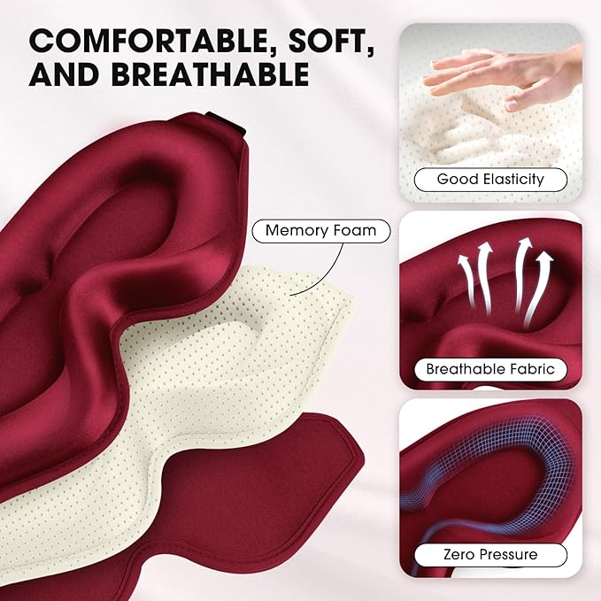 Sleep Mask | 99% Fully Block Out Light Eye Sleep Mask | Long Lash Extension | 3D Deep Contoured Eyes Cover Zero Pressure | Adjustable Straps | Sleep Travel Home Nap Rest Women Men (Red)