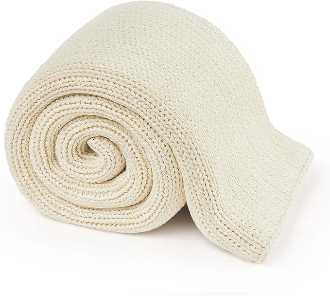 Guohaoi Knitted Weighted Blanket for Adults (Cream 50"x75" 12lbs) No Beads Cooling Throw Blanket for Hot Sleepers, Home Decor Breathable Chunky Knit Heavy Blanket Use on Full Size Bed