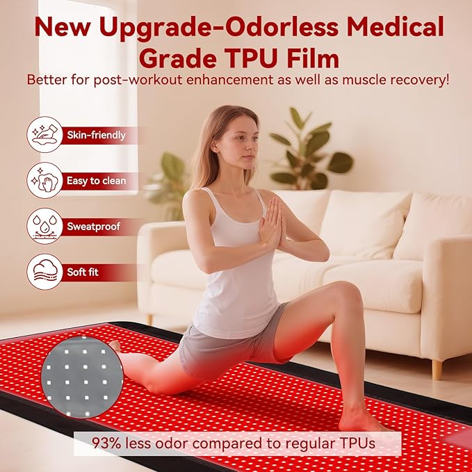 Red Light Therapy Mat for Full Body, 74"*35" Largest Infrared Red Light Therapy Mat with 1444 LEDs, Upgraded Medical-Grade TPU, Dual Wavelength Infrared Blanket for Back Waist Belly Knee Joint Muscle