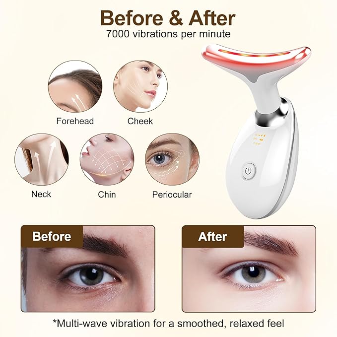Face Beauty Device, 7 Color Multifunctional Facial Massager, Portable Face Massager Tool for Skin Care, Firming, Smoothing, Glossy White