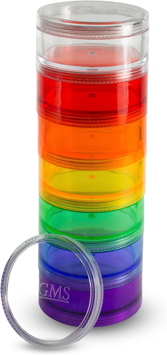 GMS 7 Day Medicine Pill Organizer - Stackable Pill Box, Easy to Screw Together Lid - Ideal for Travel, Fits Small Tablets & Vitamin Supplements, Organize Your Weekly Medicine, Large