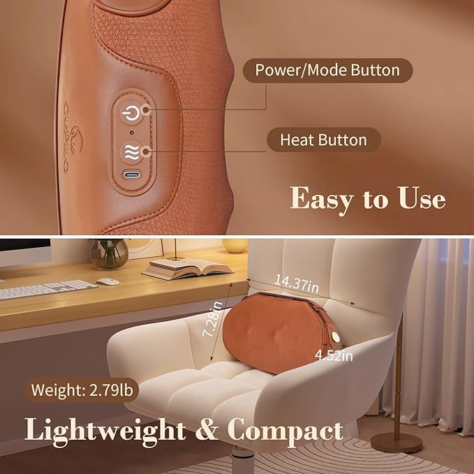 Shiatsu Back Massage Pillow with Heat, Cordless Lower Back Massager for Pain Relief Deep Tissue, Portable Kneading Massage for Back and Neck, Gifts for Mom Her Him Women