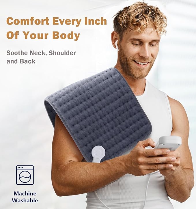 Christmas Gifts Heating Pad for Back, Neck, Shoulder Pain & Cramps Relief, Electric Heating Pad with 6 Heat Settings, Auto-Off, Moist Dry Heat Options, Gifts for Women, Men, Mom, Dad, Wife, Husband