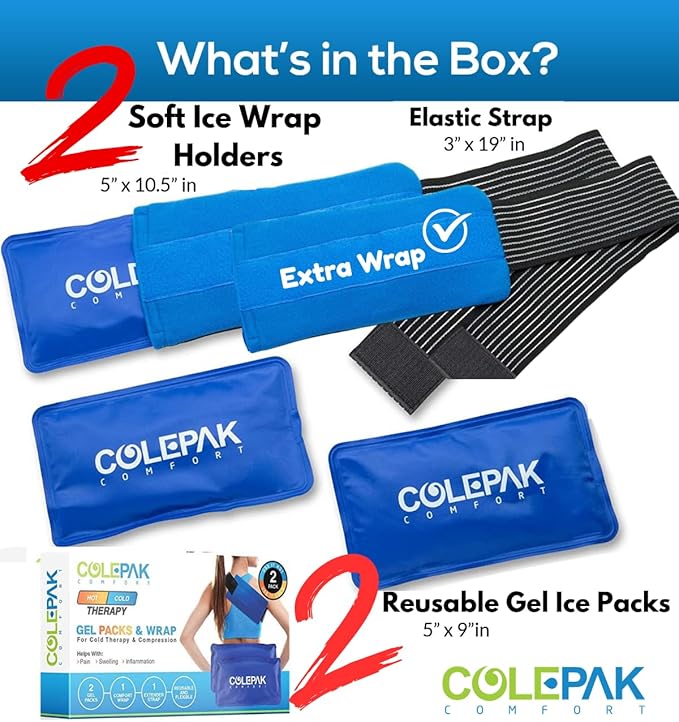 Hot & Cold Ice Packs for Injuries Reusable Gel (4 Pc Set) for Pain Relief, Joint Muscle Soreness Swelling for Knees Back Shoulder Foot