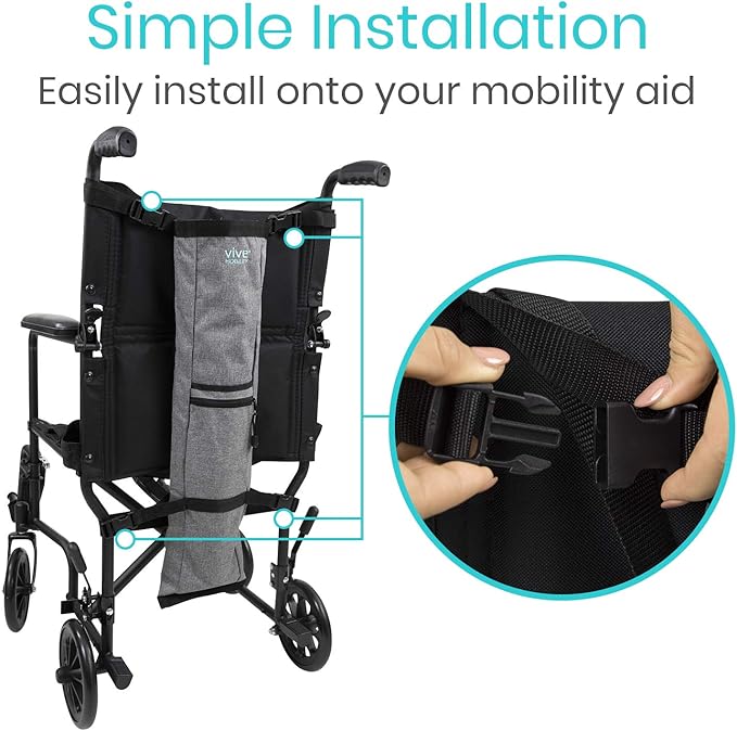 Vive Oxygen Tank Holder for Wheelchair - Portable Medical Cylinder Backpack for Travel - Carrier Accessories Bag for Walker, Rollator, Scooter - Case Fits Canister Sizes M2, M4, M6, M9, C, D, E