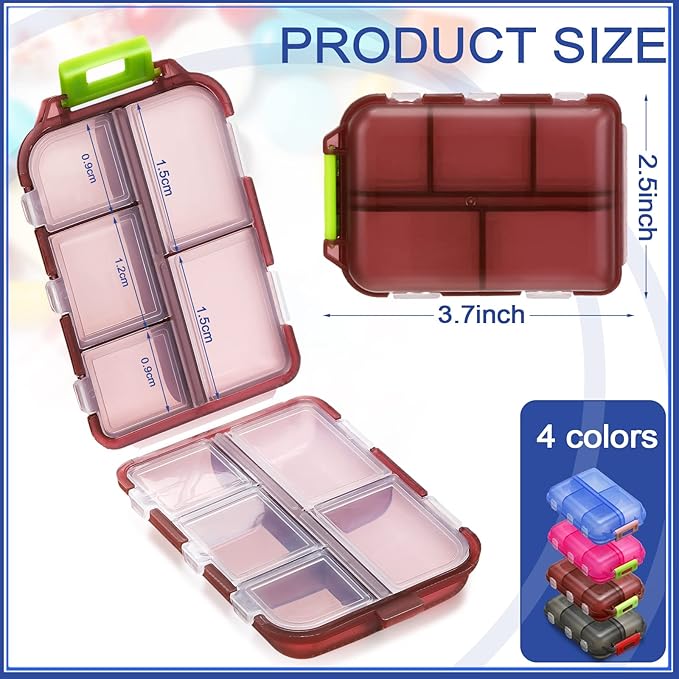 Sabary 16 Pcs Travel Pill Organizers with 10 Compartments Portable Weekly Small Pill Cases Daily Fish Oil Vitamins Medicine Box Dispensers for Pocket Purse Medicine Organizer Essentials(Stylish Color)
