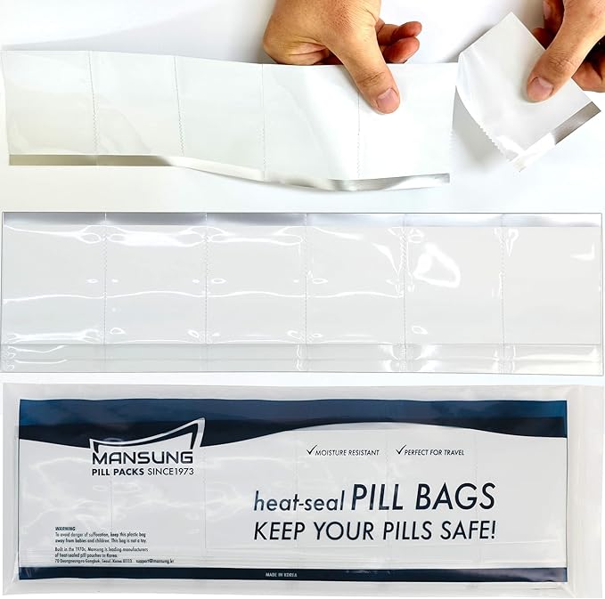 Mansung M 600 Mylar Heat Seal Pill Bags/Wht 2.7x3.5 inch- Aluminum Foil Packets Pillsuite Organizer Smell Proof Packaging Easy Tear Open Top Pillpack Pill Packets for Travel Food Storage Pouche Pack…
