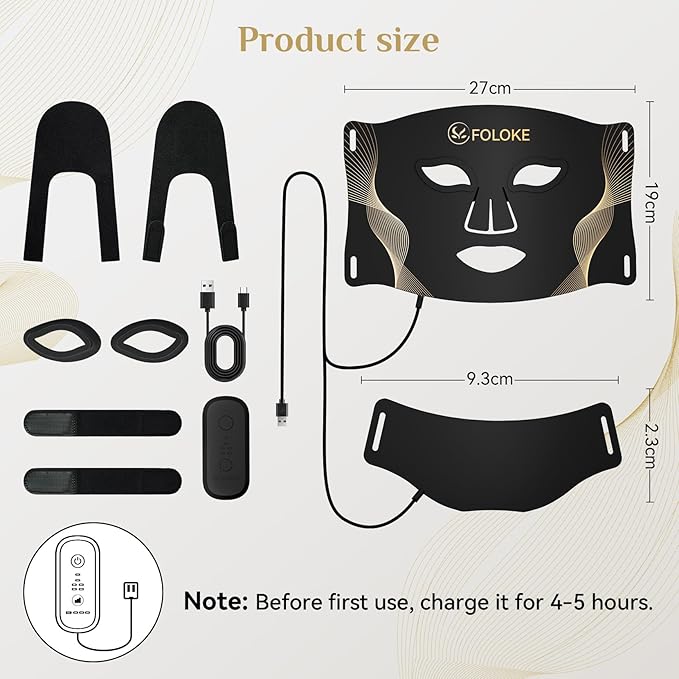 LED Light Therapy Mask Skin Care Mask, LED Red 630±5nm & NIR 830nm Wavelength for Home Use（Advanced Black）