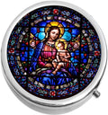 NewCharms Stained Glass Mary and Baby Jesus 3-Compartment Easy Open Pill Box