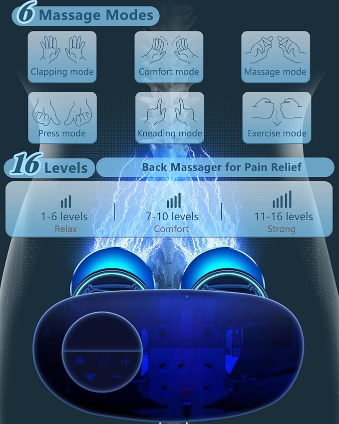 Back Massager with Heat-Heating Pad for Lower Back Massage Abdominal Belly with 6 Massage&16 Intensity,Portable Cordless Personal Lumbar Travel Wrap Belt Gifts for Men Women Teen Girl