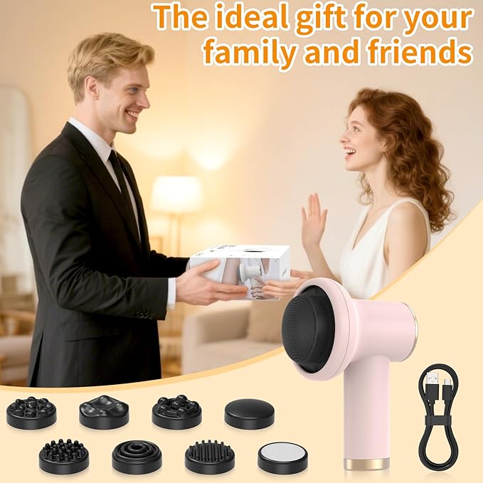 Body Massager for Cellulite, Electric Handheld Massage Tool, Body Relaxing Machine, 8 Massage Heads for Deep Relaxation at Home and Office, 9 Modes for Body SPA, 1800mAh Battery, Gift, Pink