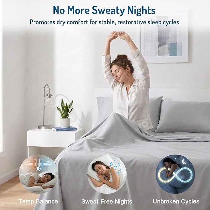 Degrees of Comfort Coolmax® Cooling Bed Sheets Twin Size for Hot Sleepers, Moisture Wicking Sheet Set for Night Sweats, Deep Pocket, Ultra Soft, Cozy for All Seasons, Light Grey 3 Pieces