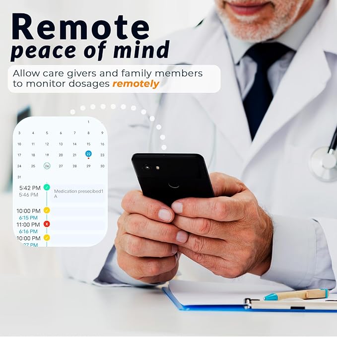 Adamson TimelyMed Smart Pill Dispenser with Alarm - WiFi App Monitoring - 28-Day Automatic Medicine Dispenser for Elderly & Alzheimer’s Care - Lock Key - New Version
