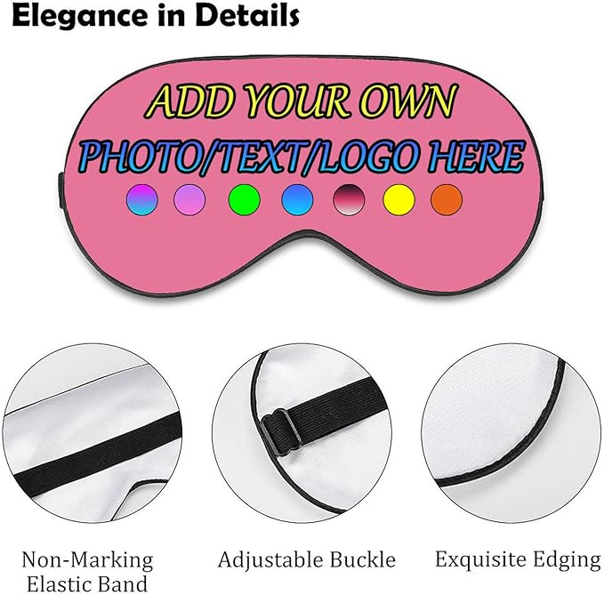 Personalized Eye Mask, Custom Eyeshade Blindfold Add Your Design Image Text Customized Eye Cover with Adjustable Strap for Sleeping Travel Work Naps Blocks Light, Pink