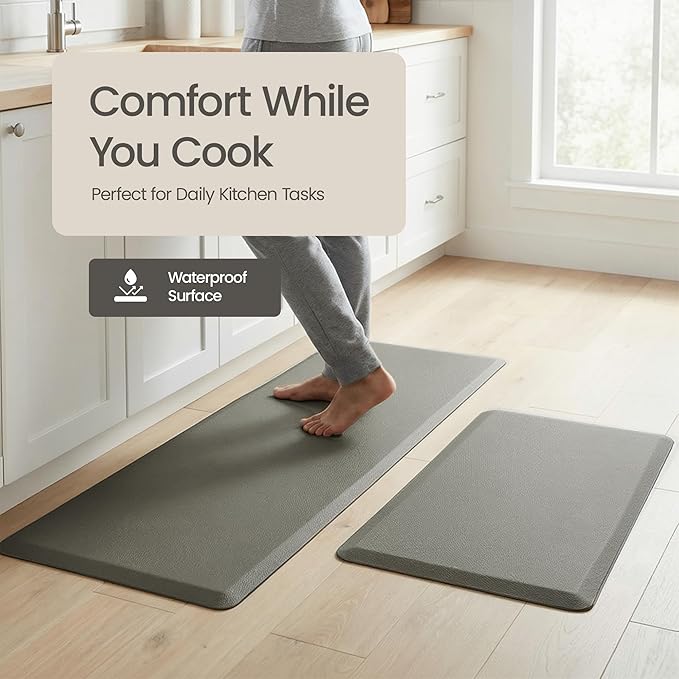 Anti Fatigue Kitchen Mats for Floor | Padded Kitchen Rugs | Non Slip, Cushioned Standing Desk Mat | Waterproof Floor Mat | 17.3" x 28" x 0.47" & 17.3" x 47.2" x 0.47", Grey, 2-Pack | More Décor