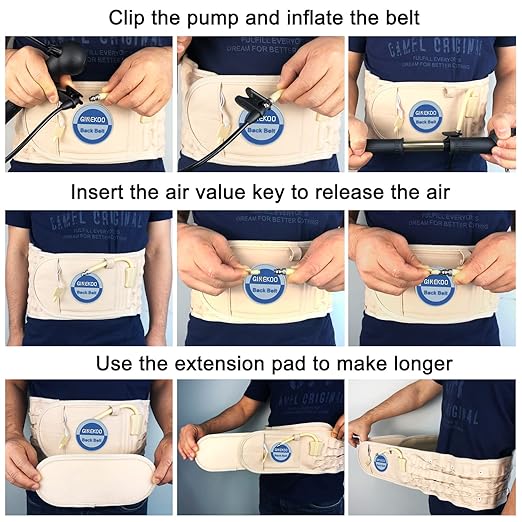 Decompression Belt - Inflatable Spinal Traction Brace for Lumbar Support and Lower Back Pain, Back Reliever for Men and Women, Beige (29-49 Inch Waist)