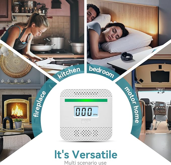 Carbon Monoxide Detector,Portable CO Alarm CO Gas Monitor Alarm with LCD Digital Display Sound Light Warning,Battery Powered High Accuracy CO Alarm Detectors for Travel Home Office Kitchen Car Hotel