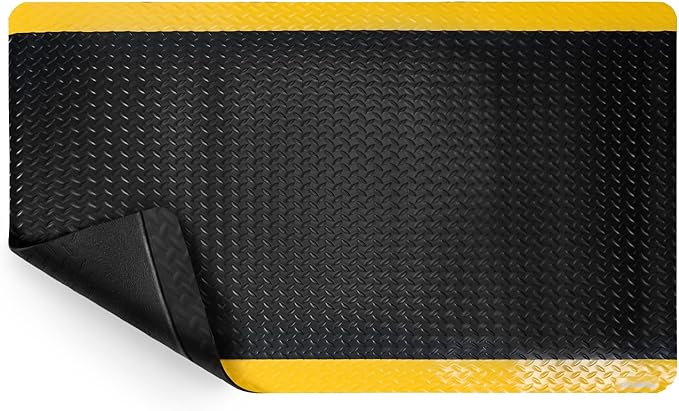 NORTHSKY Olympia Anti Fatigue Mat Industrial, Standing Mat, Yellow Border Safety, 5 x 3 ft, 15/16" Thick, Advanced High-Density Memory Foam, for Workshop Workstations, Laboratory Benches