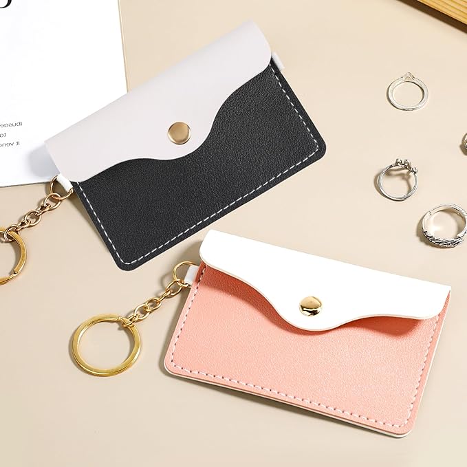 2 Pack Contraceptive Medicine Holder Birth Control Pill Case Sleeve Packet PU Leather Wallet Pill Holder, Birth Control Case with Snap Closure and Keyring, 4.33 x 2.87 Inch, Black/Pink