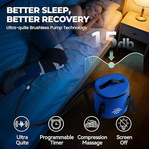 Ice Machine for Knee After Surgery w/Compression, Cold Therapy Machine for Hip Replacement, Cryo Cuff Wrap Pack for Shoulder Recovery, Cold Cooler Water System(Blue)