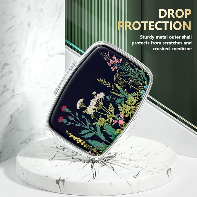 Nipichsha Pill Box, Small Pill Case for Purse & Pocket, Cute Travel Medicine Organizer, Portable Medicine Container Holder to Hold Vitamins, Medication, Fish Oil & Supplements, Dandelion
